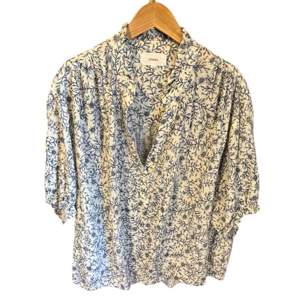 XíRENA Floral Boho Blouse – Blue & Cream Print, Size L - Picture 1 of 4